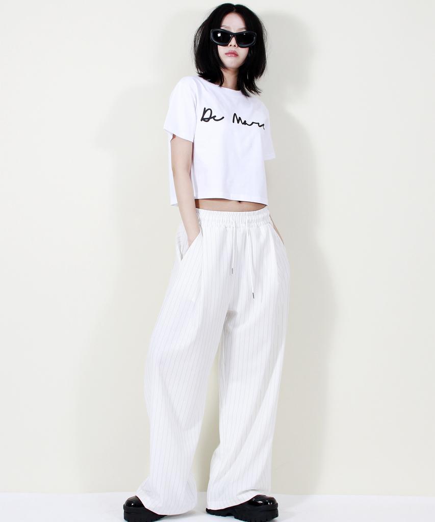 Deumakeu Solid Stripe Wide Pants White
