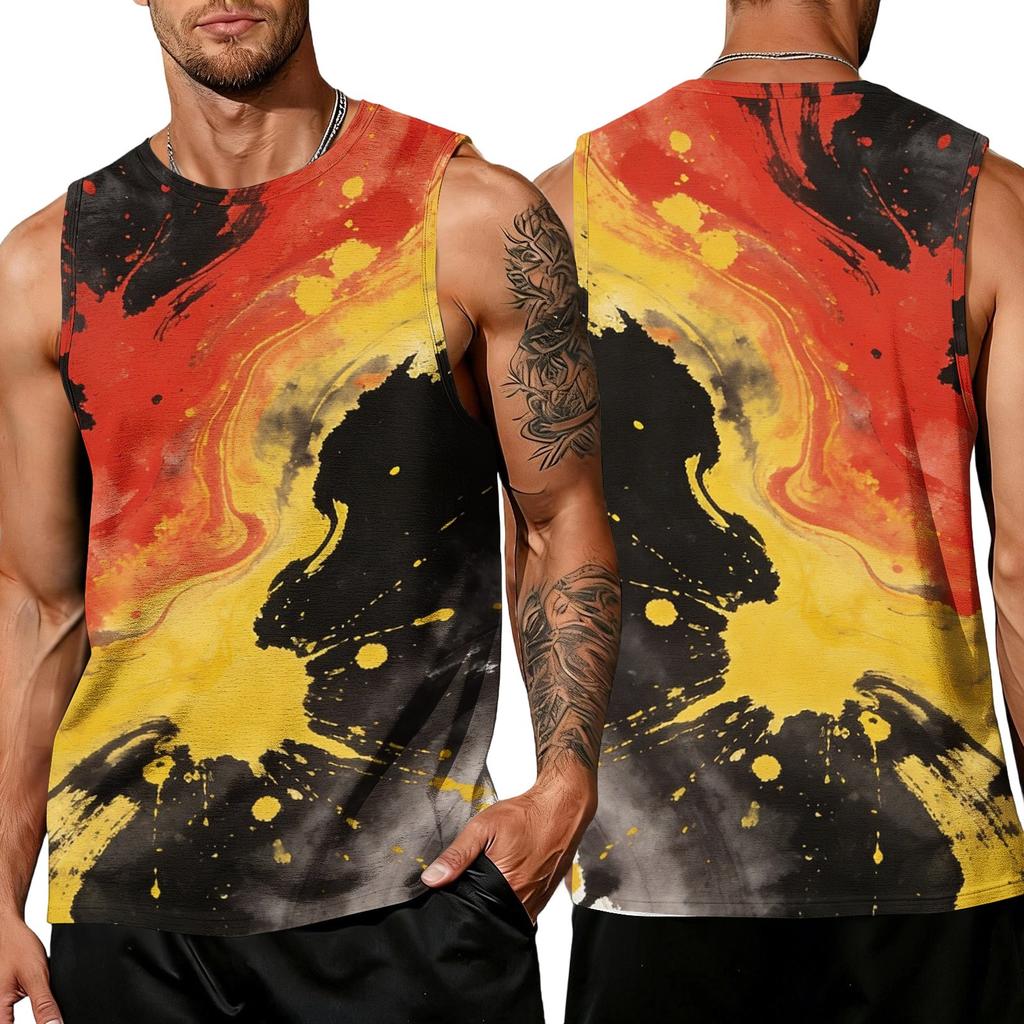Herren Freizeit Ärmelloses Tanktop mit Abstraktem Farbdruck Lockerer Sitz Atmungsaktive Sportweste für Outdoor-Aktivitäten Fitnessstudio Training