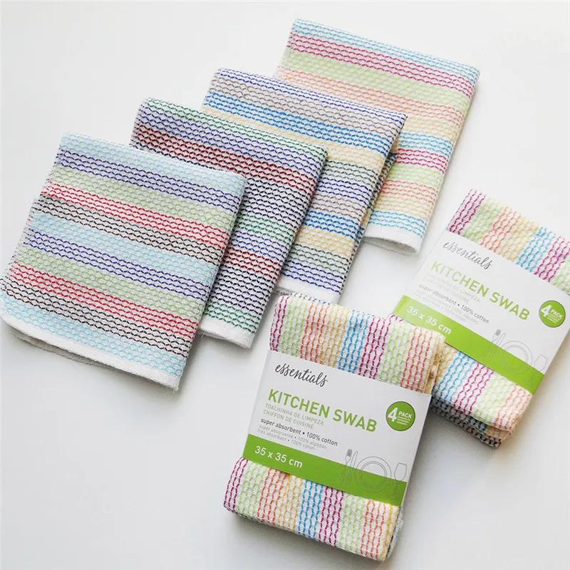 

4Pcs/Pack 35x35cm Home Kitchen Swab Dishcloth Non-Stick Oil Wipes Scouring Pad Cotton Square Towels