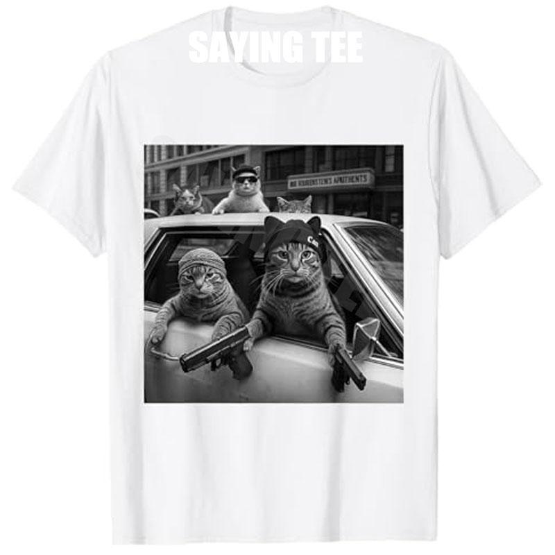 Funny Gangster Cats Unisex Women Lover Cat Street Graphic TShirt Humor Kitty Lover Y2k Saying Tee Short Sleeve Streetwear Clothes S