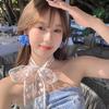 Bows, Pearl Strings, Silk Scarves, Summer Vacation Style, Atmosphere-enhancing Neckband Decoration, Hairband, Hair Ties