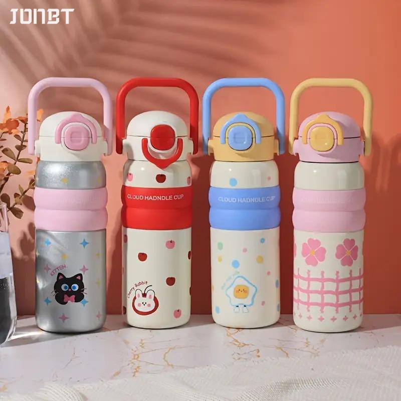 600ml Cartoon Vacuum Thermos Flask With Straw Portable Double Drink Adult Children Coffee Cups Thermal Water Bottle Drinkware