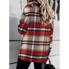 Women's  Fall Winter Plaid Wool Blend Shirt Jacket, Long Sleeve Loose Button Down Coat With Pocket, European American Style Casual Outerwear