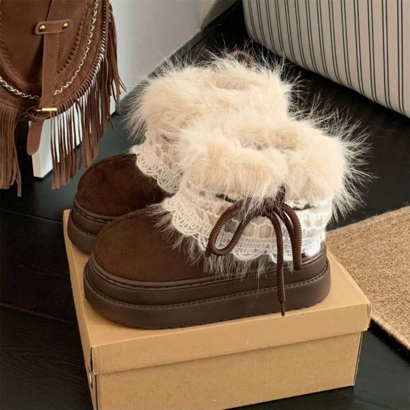 Dicke Fell-Vintage-Vielseitige Schneestiefel für Damen, Baumwollschuhe, Kurzstiefel