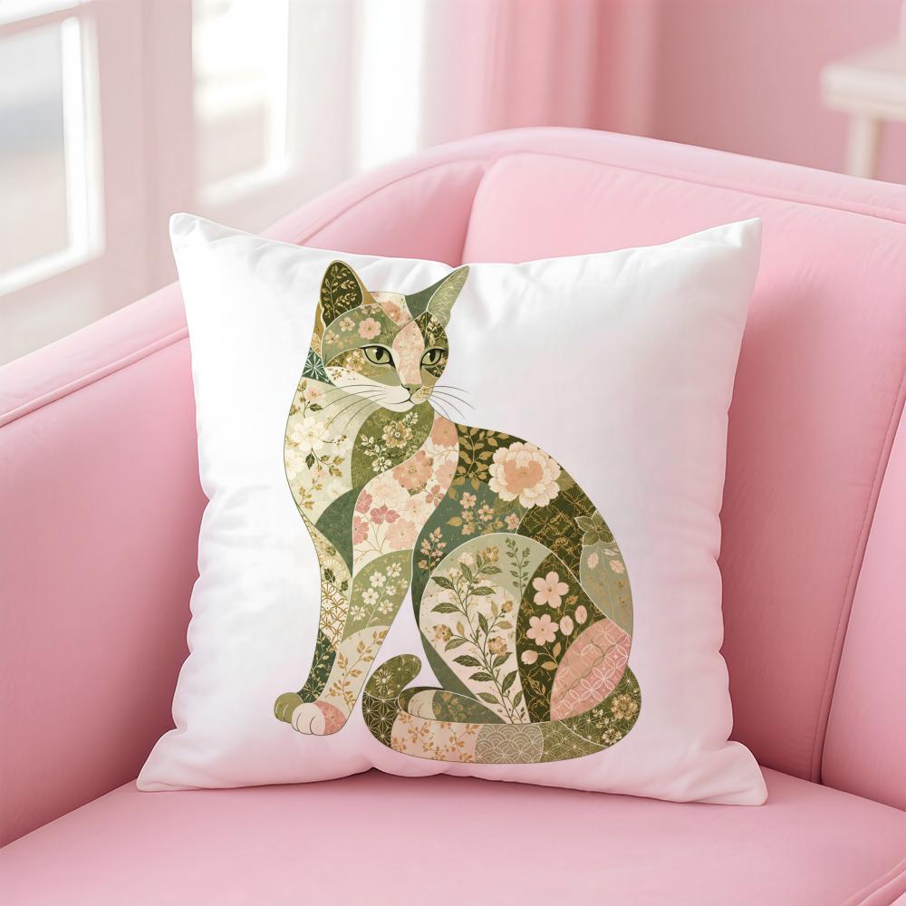 Floral Cat Pattern Cushion Cover Short Plush Soft DoubleSided Printing Pillow Case Cozy Sofa Bedroom Home Decor Gift