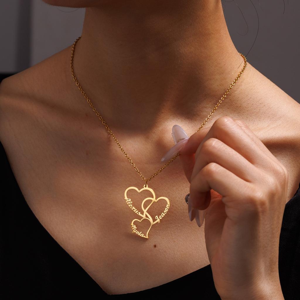 Atoztide Custom Multiple Names Heart Necklace for Women Family Stainless Steel Jewelry Choker Chain Personalized Birthday Gift