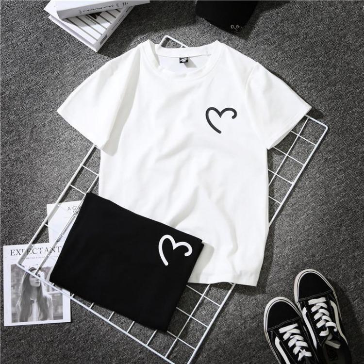 Trendy Hong Kong Style Harajuku Summer Clothing Oversize Tshirt Women Loose Short Sleeve Top Fat Girl Street Fried Heart Shape Print