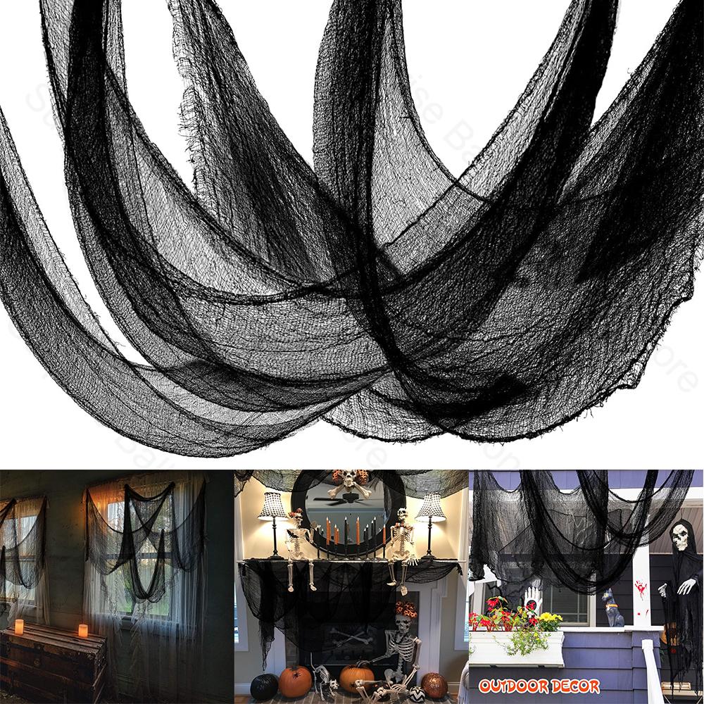 1/2pcs Halloween Gauze Cloth Decoration Black Scary Spooky Halloween Gauze Fabric Cloth Home Decor Indoor Outdoor Creepy Cloth
