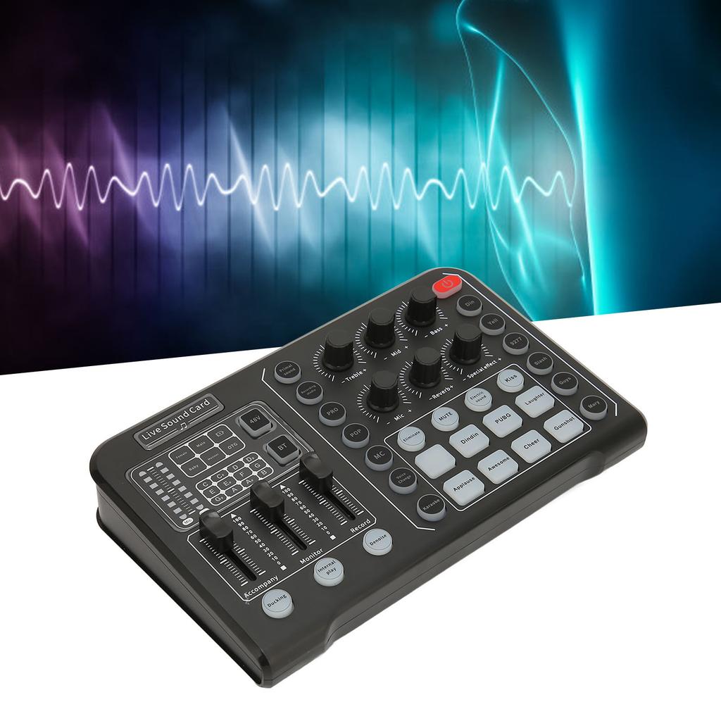 Live Sound Card Noise Reduction Plug and Play Voice Changer Sound Mixer Board for Karaoke Live Recor