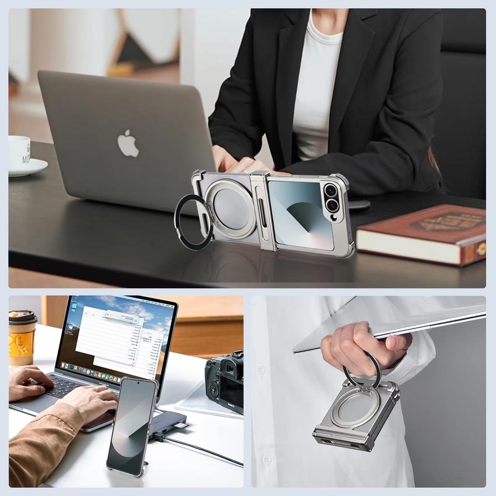 Tidlig for Samsung Z Flip 7 Deksel for MagSafe Aluminium Metall 360 Roterende Magnetisk Støtte Støtte Rammefritt Støtsikkert Bumper Deksel