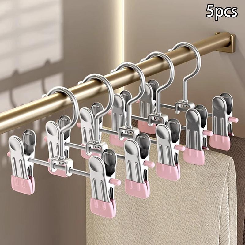 5-Pack Seamless Stainless Steel Trouser Rack Adjustable Stainless Steel Shoe Rack Trouser Rack Boots Hanger Portable