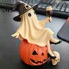 Decorative Bar Accessories Cute Ghost Figurine, Sitting on Pumpkin Statue with Witch Halloween Party Table Centerpieces Hat, Resin Tabletop