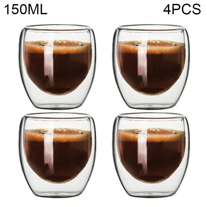 80ML/150ML 2-18PCS Double Wall Glass Kung Fu Tea Cup Transparent Coffee Milk Water Mug High Borosilicate Glass Drinkware Tea Set