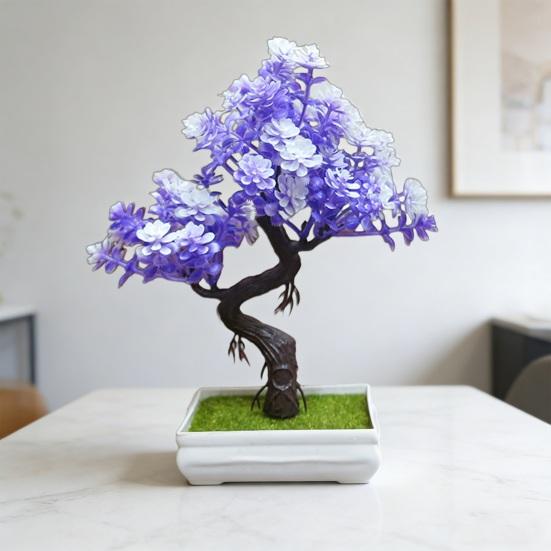Artificial Bonsai Tree Indoor Small Fake Plants with Resin Pot for Home Office Desk Shelf Bathroom Bedroom Living Room Decoration