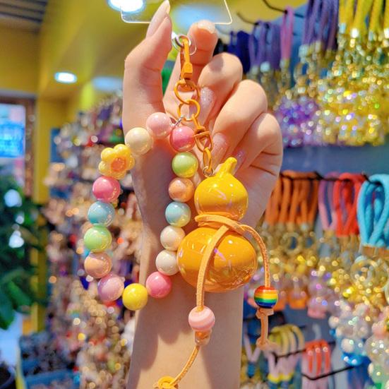 Keychain Macaron Color Beads Portable Anti-Lost Mobile Phone Chain Gourd Design Key Chain Bag Hanger Backpack Accessory