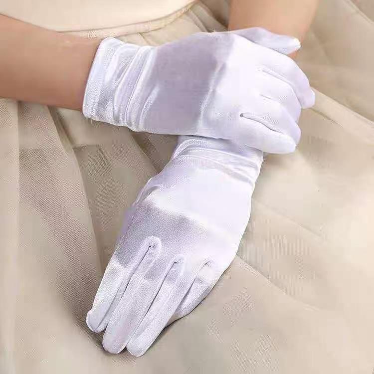 

Short Satin Gloves, Formal Wrist Gloves for Wedding, Prom & Costume Party L білий