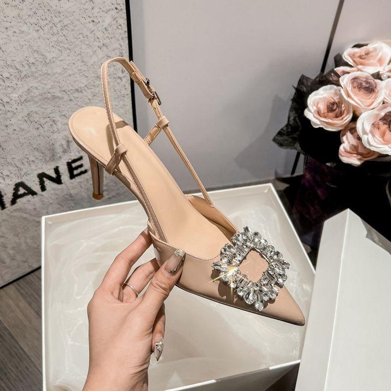 

Korean version ins style pure desire rear empty high-heeled sandals women s 2025 new French retro temperament pointed side empty shoes 34