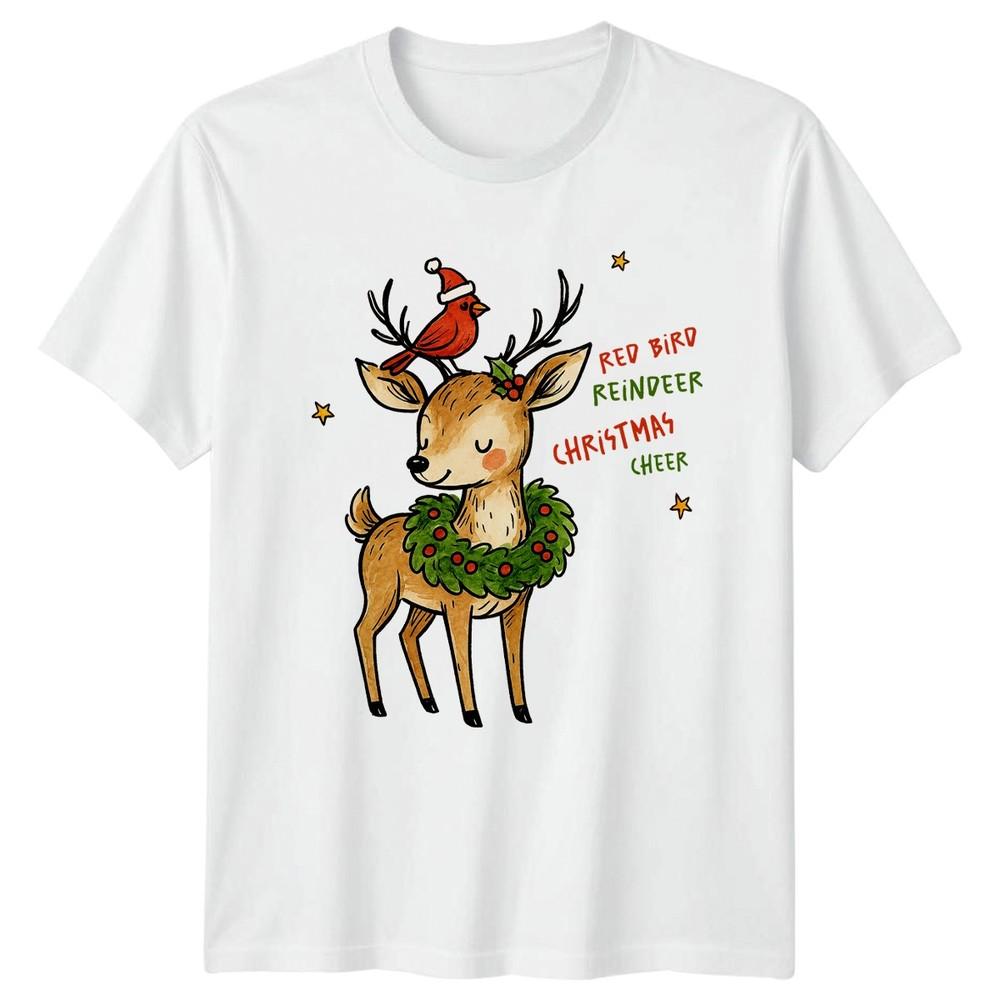 Red Bird Reindeer Christmas Cheer Christmas Holidays Unisexs Unisexs Graphic Tee S