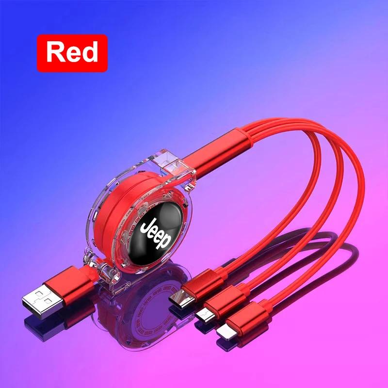 Pour Voiture Jeep Câble de Données Rétractable 3 en 1 Chargeur Rapide Câble Chargeur Pour Jeep Renegade Wagoneer Avenger Recon Wrangler JK G
