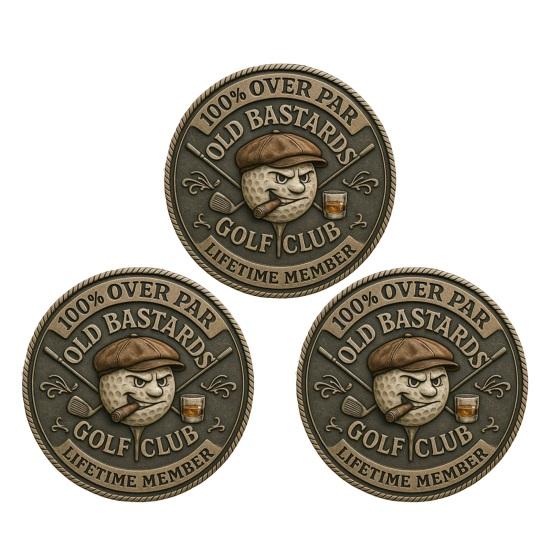 1/2/3/4/5Pcs Over Par Old Bastards Golf Coin Carving Whiskey Men Golf Club Lifetime Member Challenge Coin Metal Souvenir Coin Badge Golfer Gag Gift