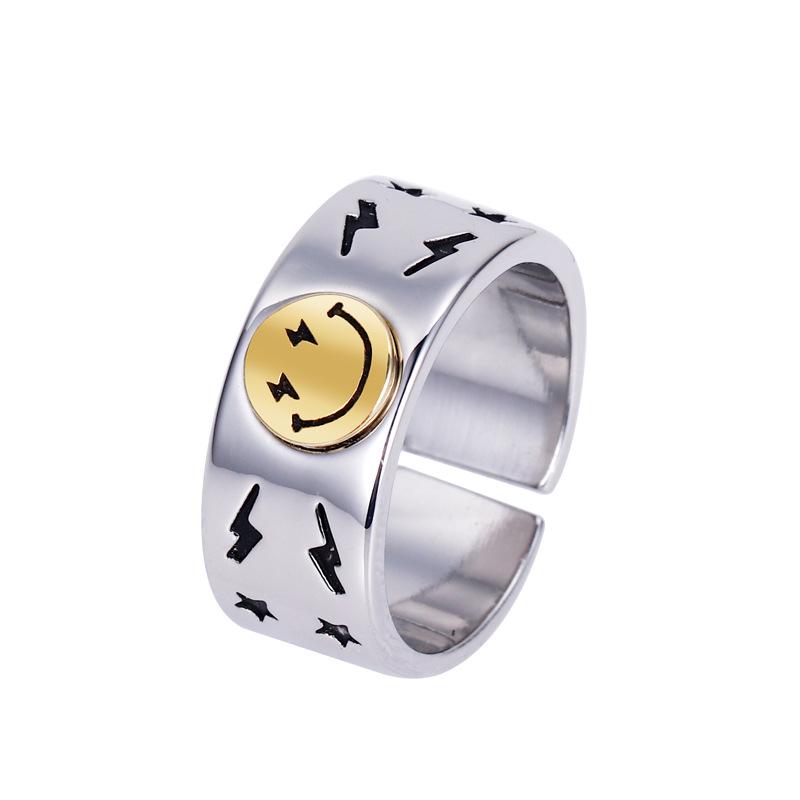 Bague Ouverte Smiley Rétro - Bijou de Personnalité Unisexe Réglable