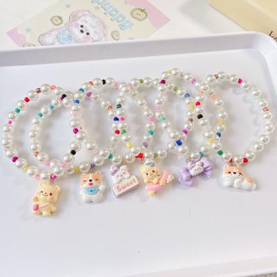 Cartoon Colored Pearl Pet Necklace Elastic Beaded Collar For Cat Dog