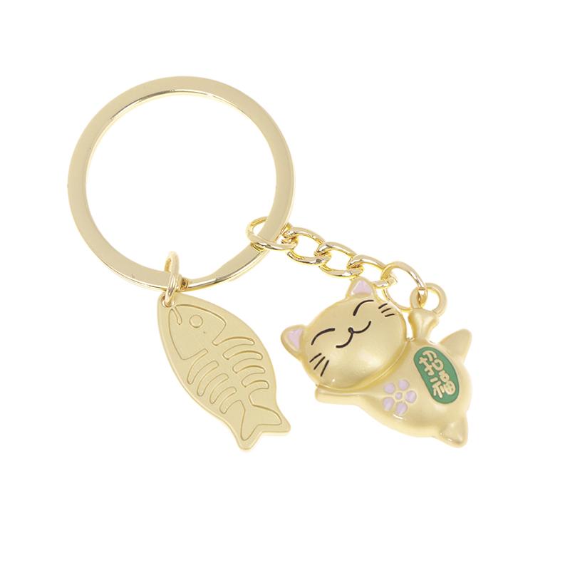 1Pc Couple Gift Japan Lucky Cat Keychain Kawaii Trinkets Alloy Accessory Car Bag Pendant Key Chain Pray Golden Keyfob