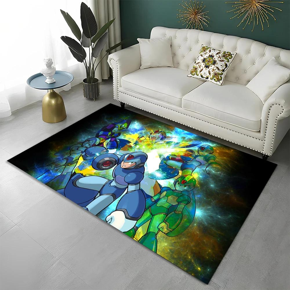 Retro Games Megaman Rockman Cartoon Carpet Rug for Home Living Room Bedroom Sofa Doormat Decor,Child Area Rug Non-slip Floor Mat