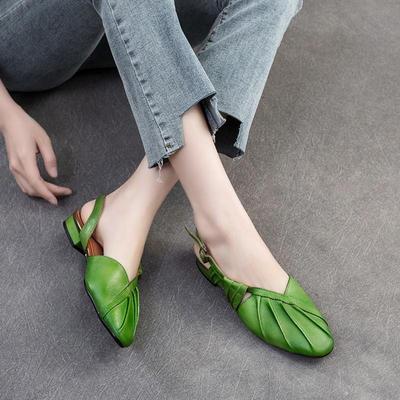 Sandali piatti alla moda Scarpe slip-on da donna basse in vera pelle francese con punta a punta