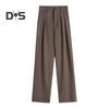 Women Suit Pants Button Zipper Fly High Waist Long Trousers Solid Color Straight Wide Leg Office Lady Pants
