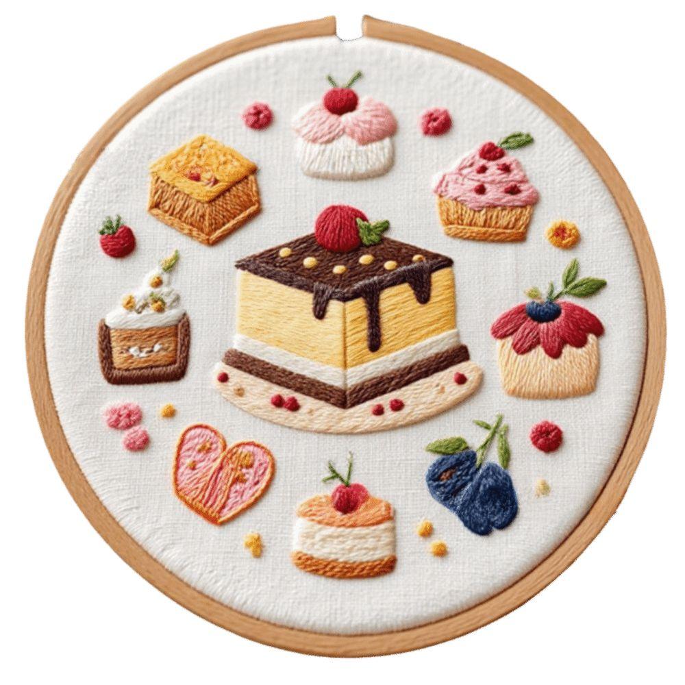Dessert Bread Dessert Cake Embroidery Kit Thread Needle Stamped Cloth Cross Stitch Kit with EN Instructions DIY
