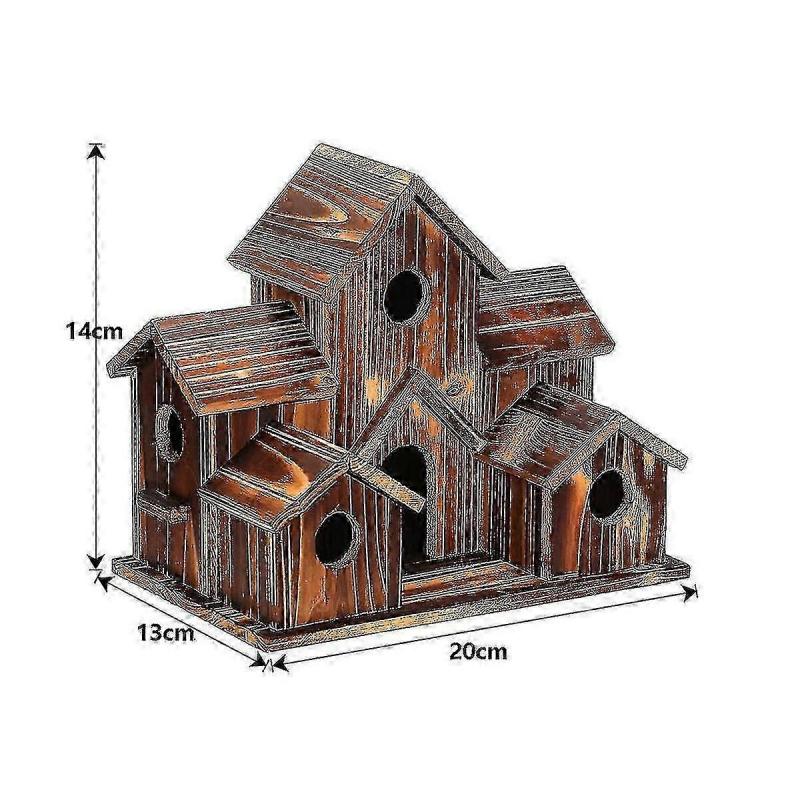 Bird House, Bird House For Outside, Wooden Bird Houses For Outside Hanging, 6 Hole Handmade Natural