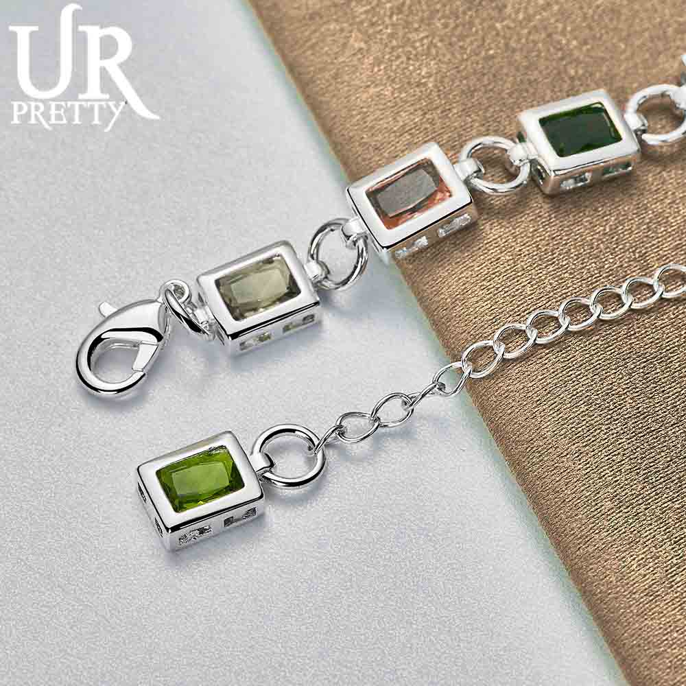 925 sterlingsølv firkantet innlagt flerfarget AAA-sirkonarmbånd mote bryllupssmykker