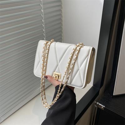 Embroidered Thread Chain Small Square Bag 2025 New Foreign Style Fashion Simple Messenger Bag Solid Color Retro Trend Shoulder Women's Bag