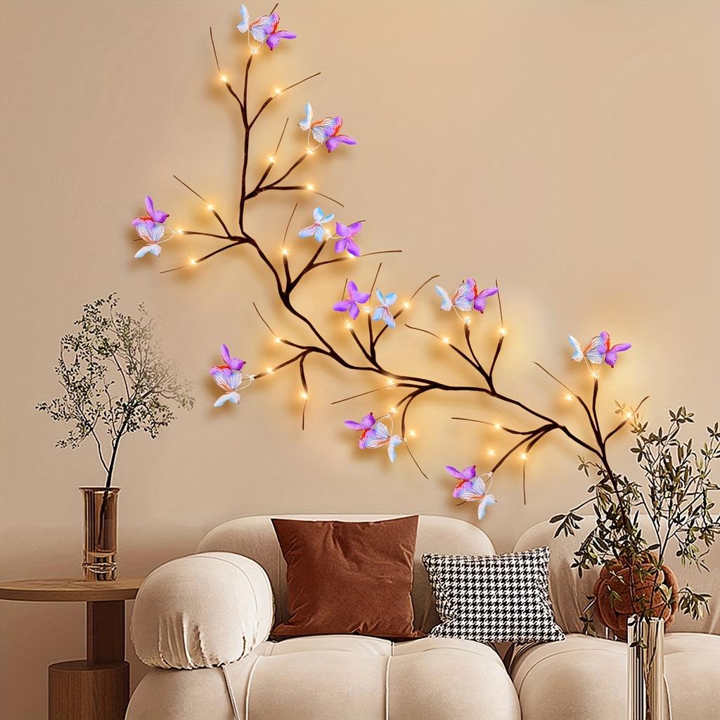 1pc 130CM USB Powered Butterfly Branch LED Wall Light with 8 Lighting Modes,Home Decor