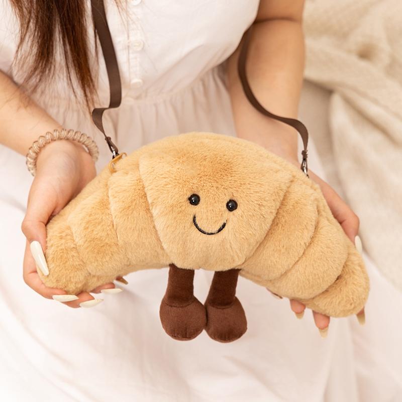 Lustige Süße Lebensmittel Plüsch Umhängetaschen Toast/Croissant/Kaffeetasse Weiche gefüllte flauschige kuschelige Umhängetasche für Mädchen Geburtstagsgeschenk