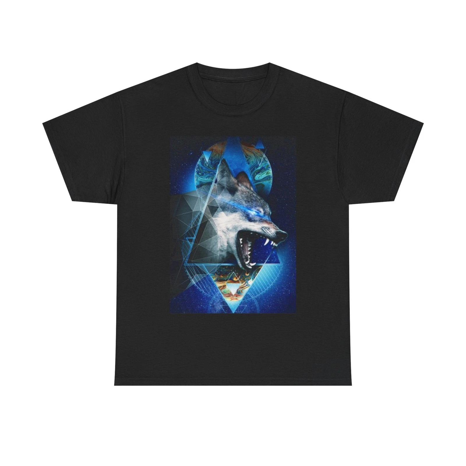 Wolf Howling Shirt Stars And Space Graphic Unisex Heavy Cotton Tee 3XL