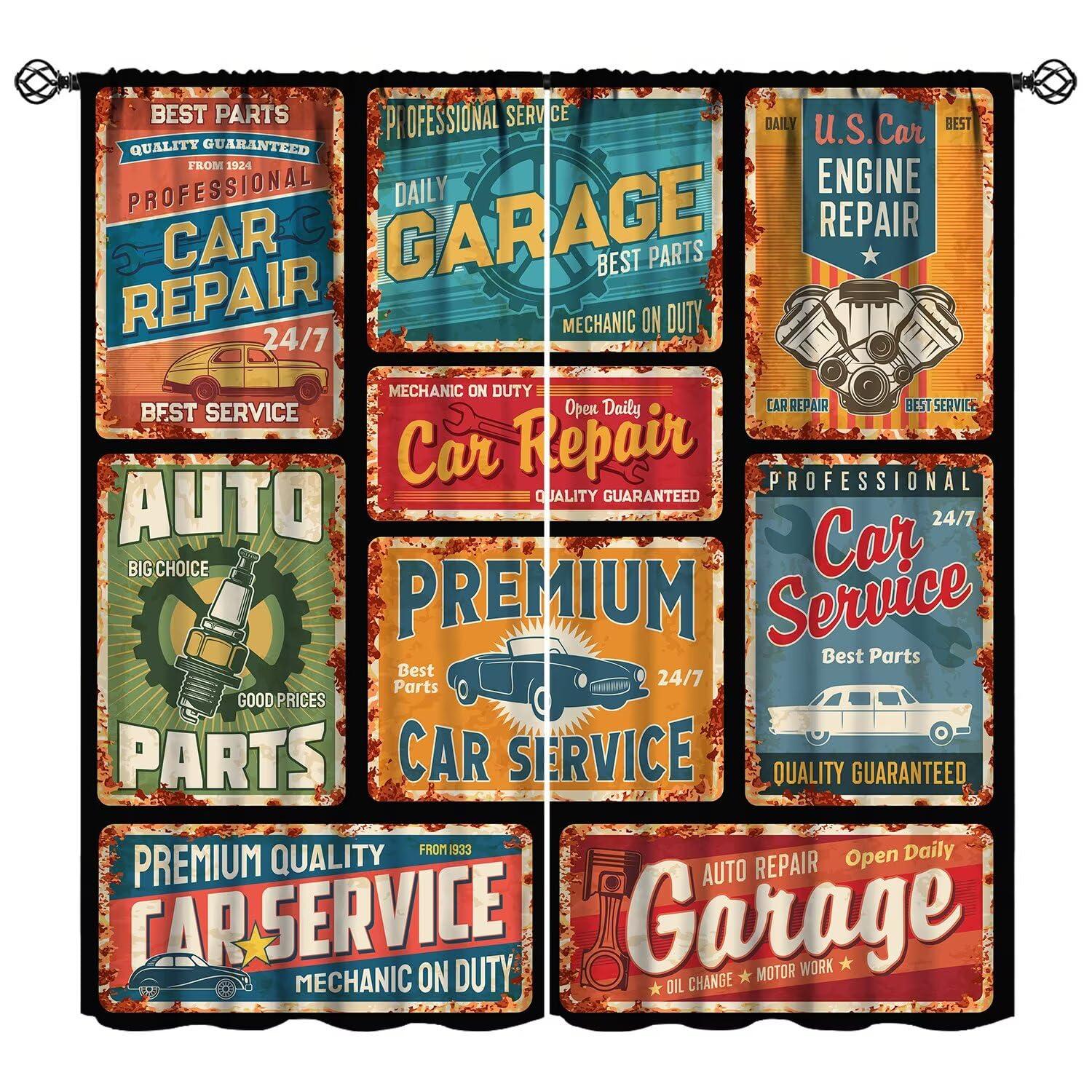 Ycness Vintage Car Curta 1950S Retro Car Garage Girl Art Printed Window Drapes For Bedroom Living Room Kitchen Decor Fabric 53x116cm 2pc21x46in