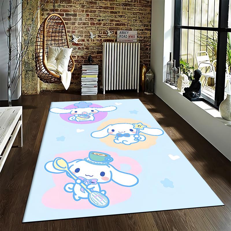 Cute Rabbit Characters on Dreamy Carpet Suitable for use as an anti-slip game mat for living room and bedroom sofas