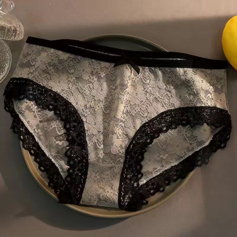 Sexy Lace Panties Seamless Low Waist Ultra-thin Transparent Bow Ladies Briefs Sweet Girl Panties