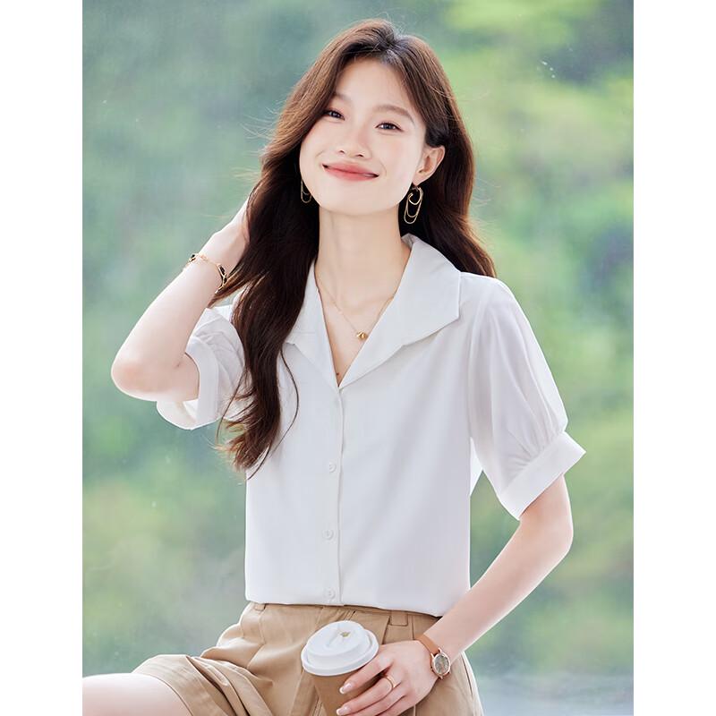 Toluoman Women's V-Neck Chiffon Short-Sleeve Blouse