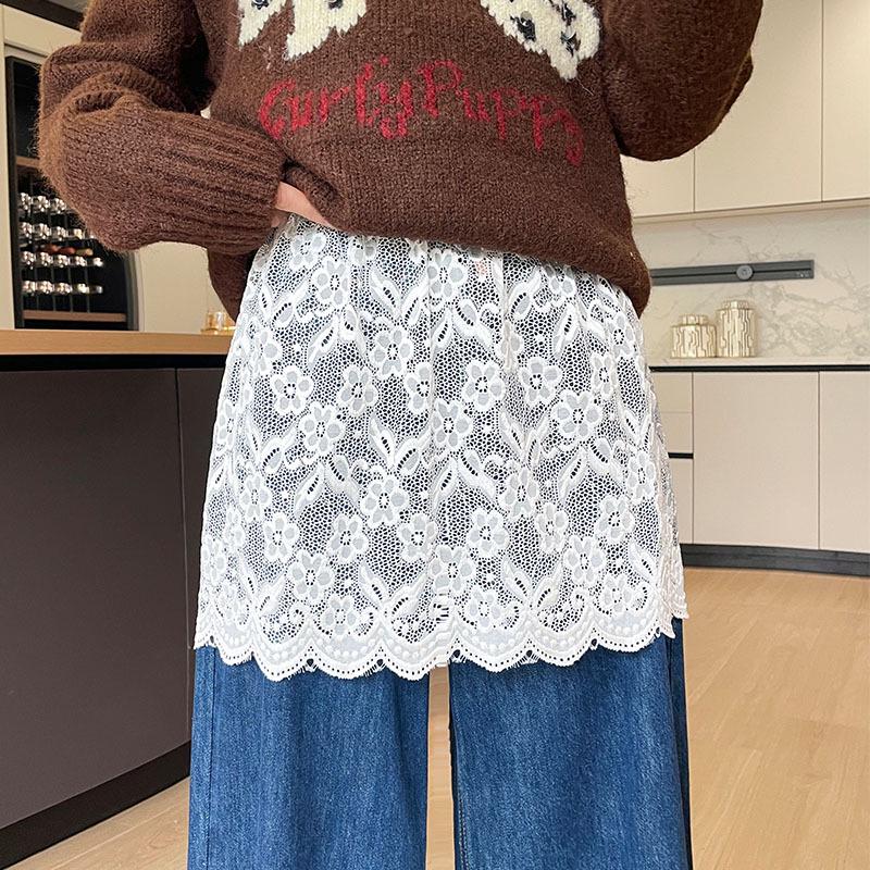 

Slim-Fit Lace Layered Sweatshirt Skirt for Women - Korean Style Autumn/Winter Hip Covering Half-Skirt XL [Recommended 55-60 kg] белый