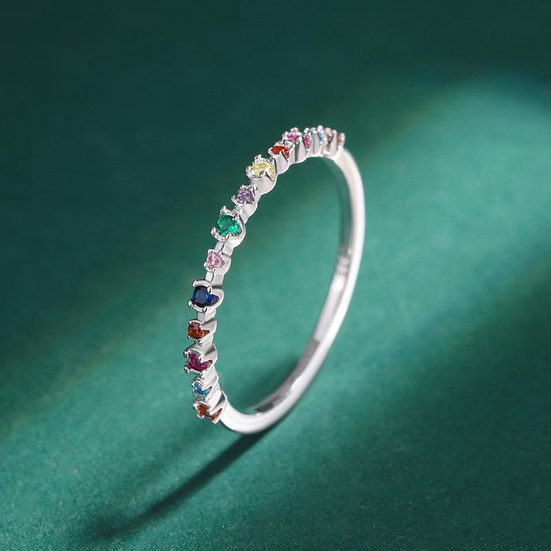 Colorful Zircon Sterling Silver Women's Ring - 925 Silver Graduation Birthday Gift