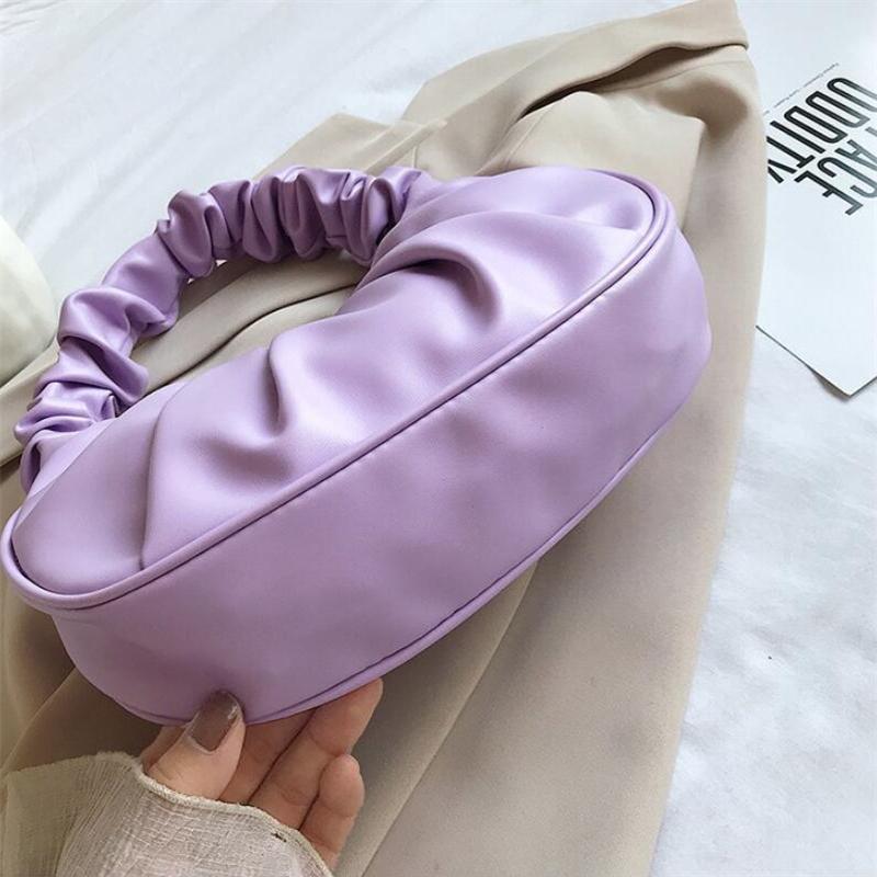 Fashion Pleated Handle Bags For Women Solid Color Cloud Bags PU Leather Shoulder Bags Armpit Bag Leisure Girls Small Tote Casual