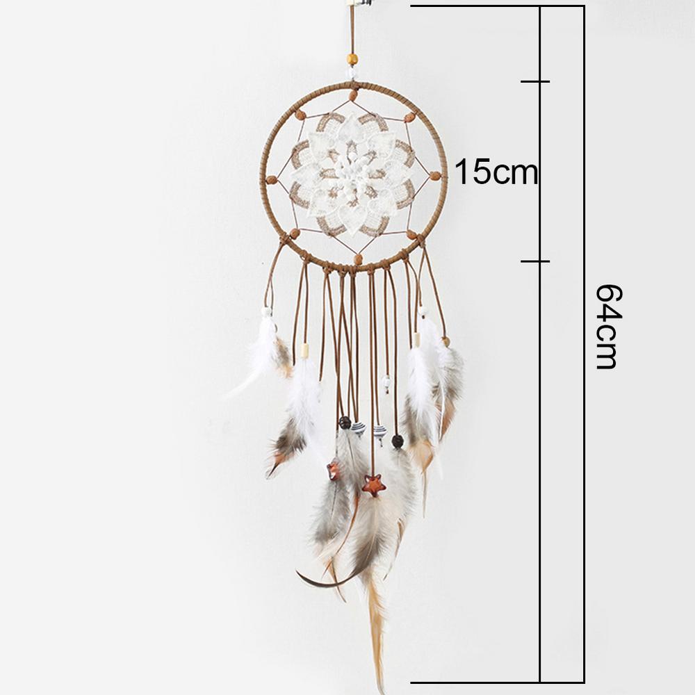 Girl Heart Dream Catcher National Feather Ornaments Lace Ribbons Feathers Wrapped Lights Girls Room Decor Dreamcatcher