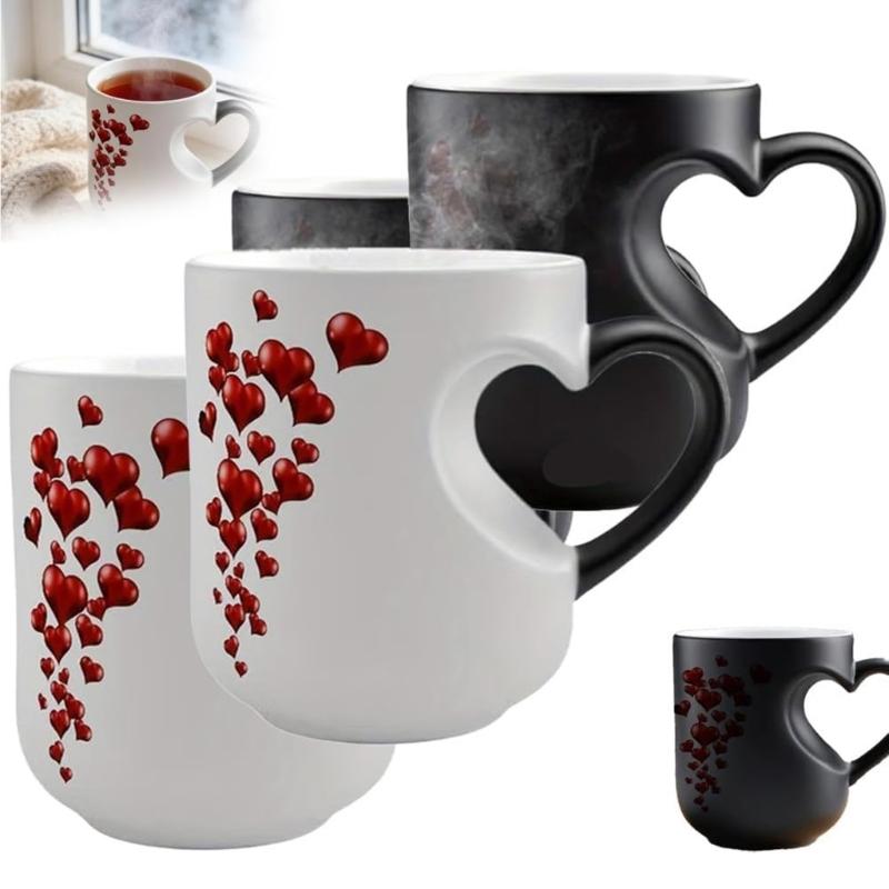 Heat Sensitive Ceramic Coffee Cup Romantics Heart Shape Color Changing Drinking Mug When Fill with Hot Beverage Gift