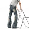Mens Straight Fit Denim Jeans With Rivet Detail Light Wash Slight Flare Slimming Cut