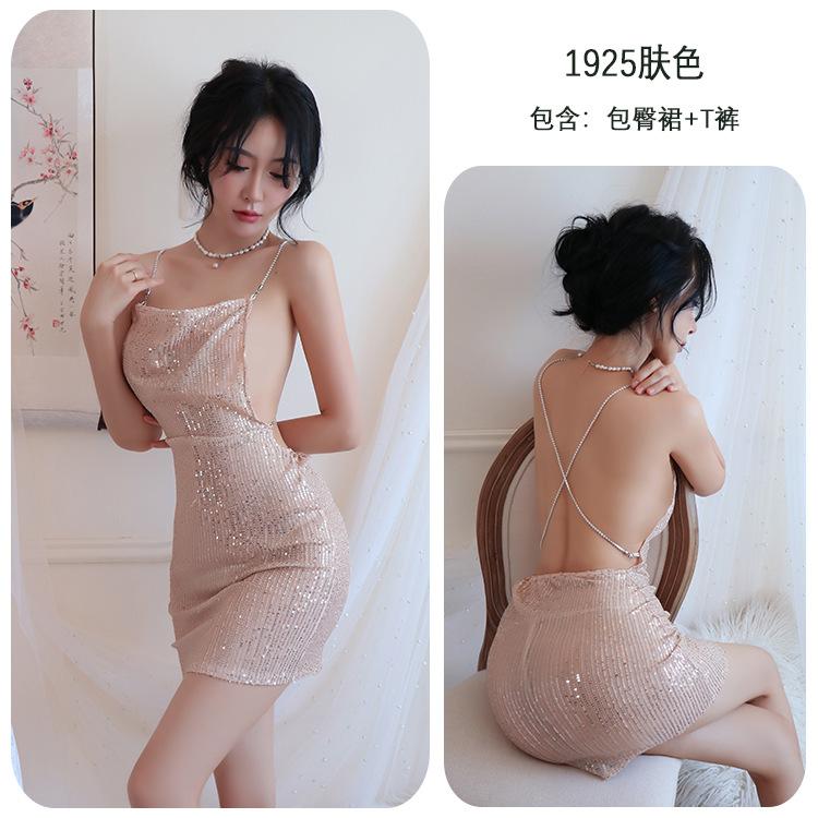 Sex underwear sexy nightgown nightclub sequined skirt tight hip skirt neck suspender skirt