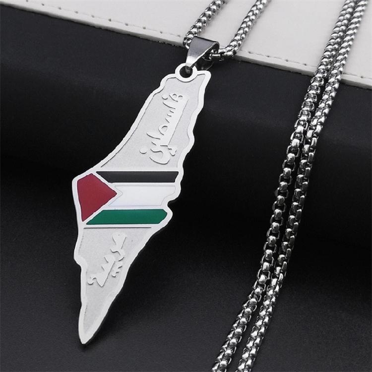 Collane d'Oro/Argento Collana di Mappa della Palestina alla Moda Collana in Acciaio Inossidabile