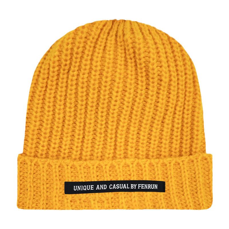 Casual And Unique By Fenrun Letter Print Knitted Hat Thick Striped Warm Cap